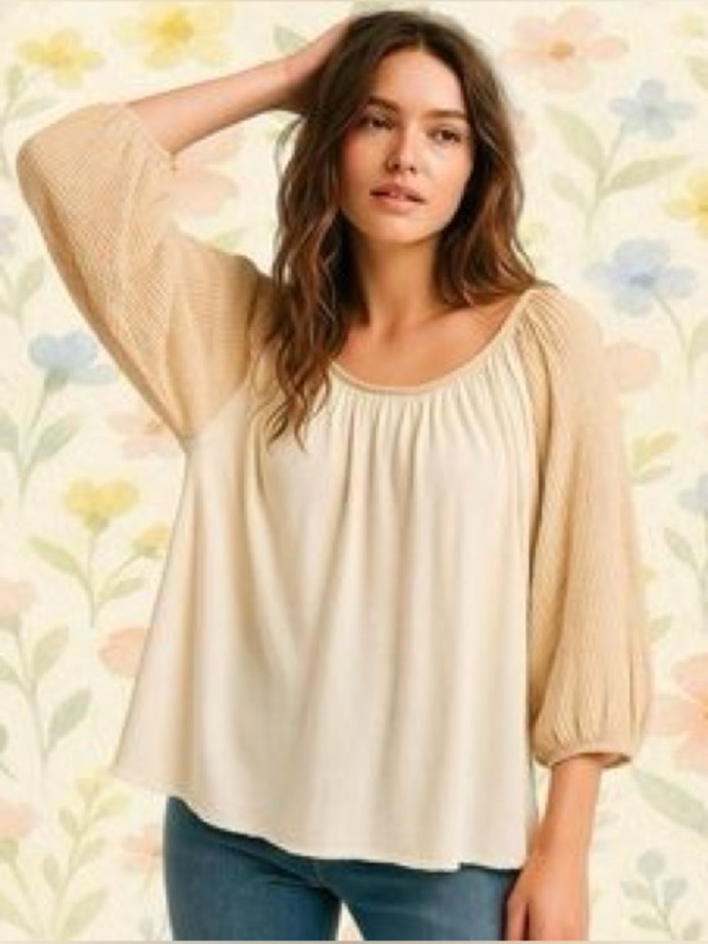 We The Free by Free People Balloon Sleeve Pullover Ivory - Size Large